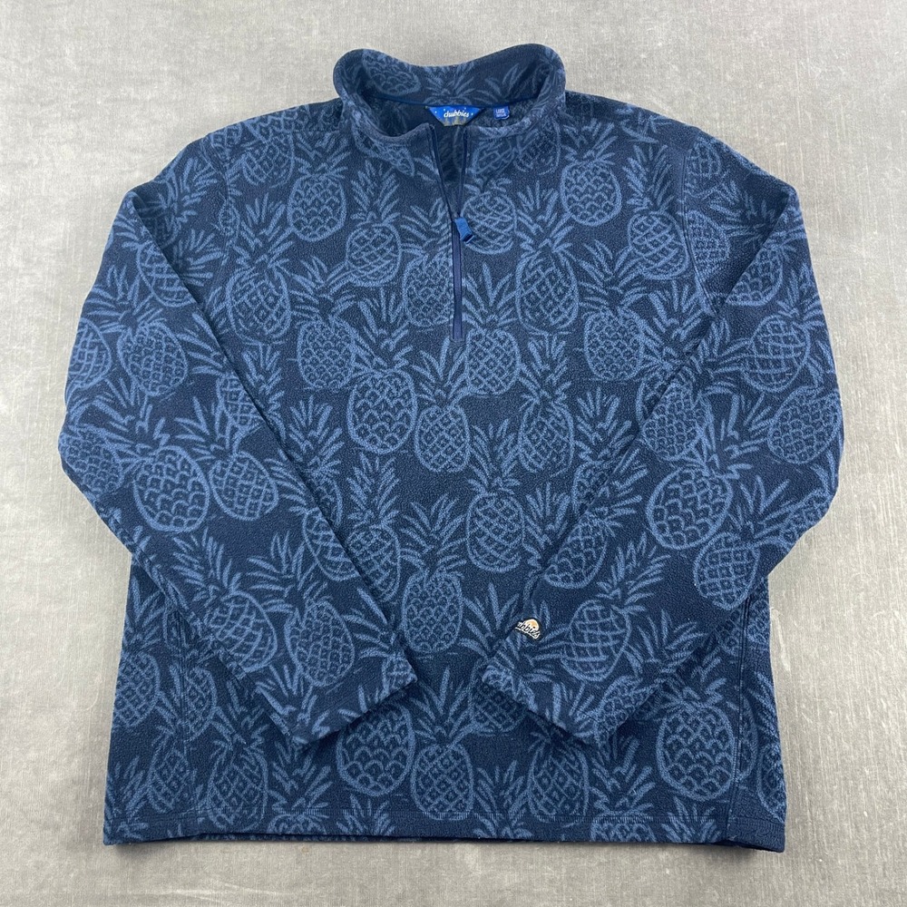 Chubbies Mens Large Blue Pineapple Fleece Quarter Zip Pullover Sweater